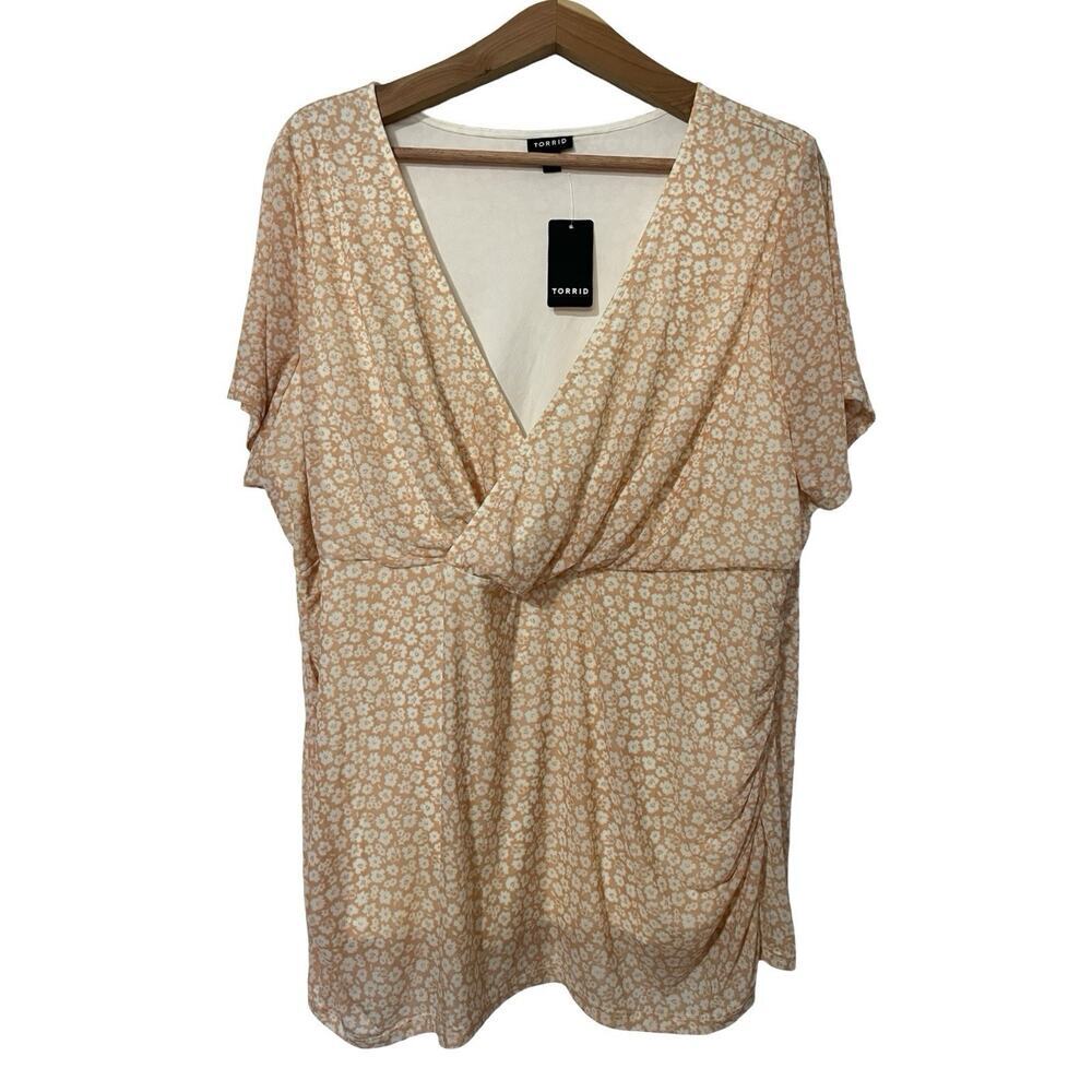 Torrid Mesh Sheer Ditsy Floral Babydoll Top Size 3X Orange Stretch Cottage‎ NWT